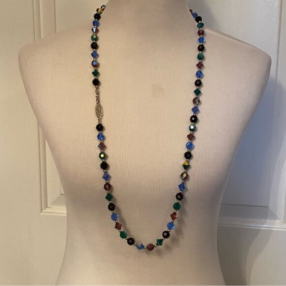 YVES SAINT LAURENT YSL NECKLACE VINTAGE LONG STRAND FACETED CRYSTALS BLUE PURPLE - Picture 5 of 13